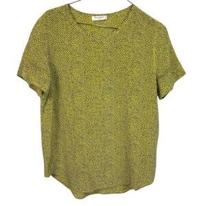 Equipment Femme Short Sleeve Dot Silk Top Yellow XS 100% Silk Woman’s Blouse